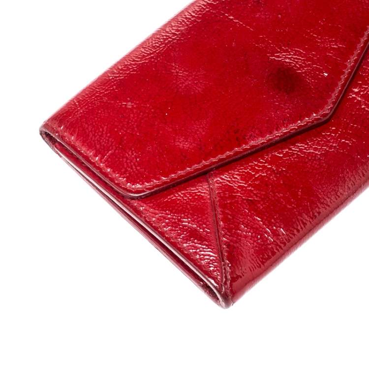 Pre Owned Saint Laurent Paris Red Leather Small Envelope Wallet