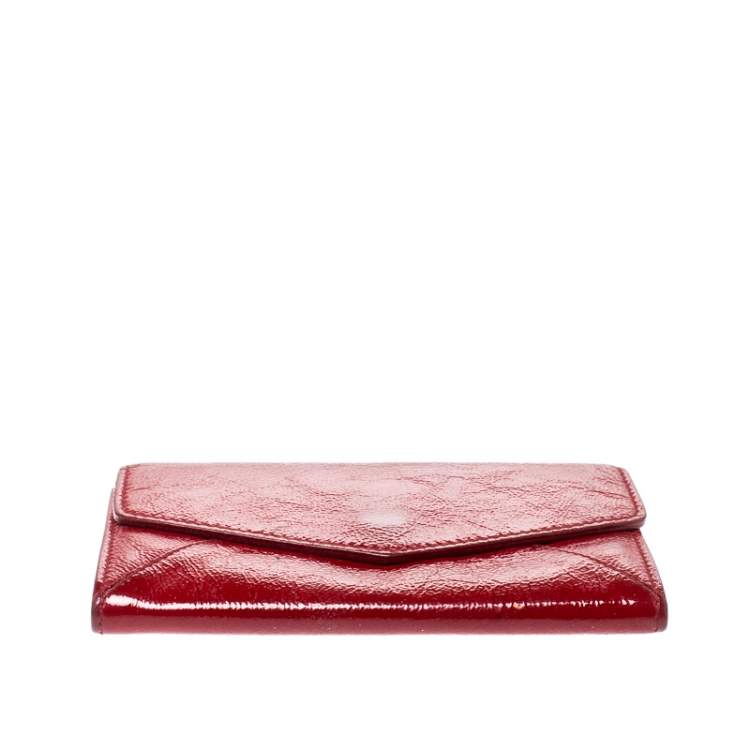 Pre Owned Saint Laurent Paris Red Leather Small Envelope Wallet