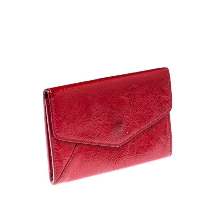Pre Owned Saint Laurent Paris Red Leather Small Envelope Wallet