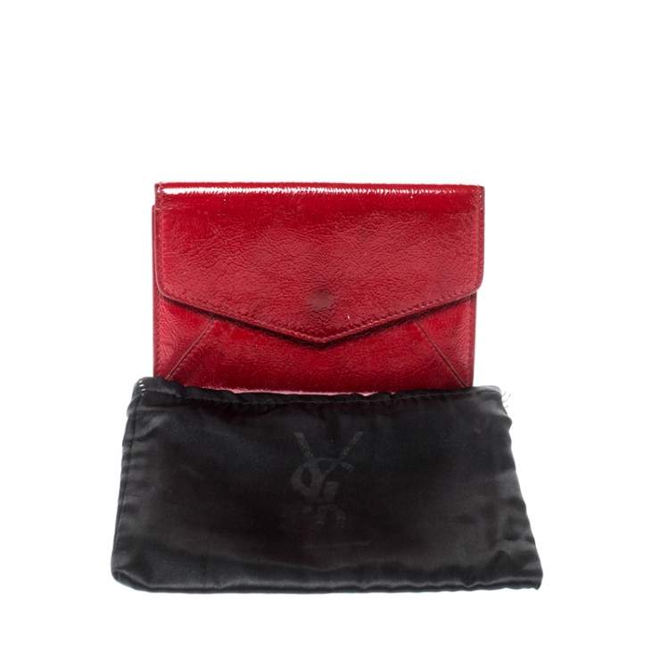 Pre Owned Saint Laurent Paris Red Leather Small Envelope Wallet