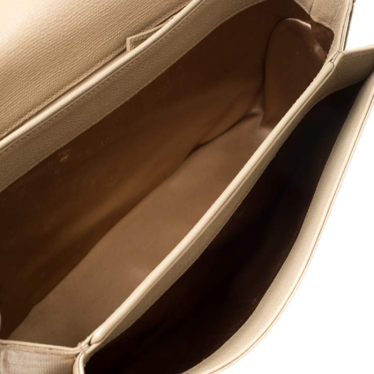 Pre Owned Saint Laurent Beige Textured Leather Large Chyc Shoulder Bag