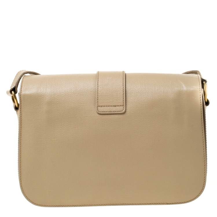 Pre Owned Saint Laurent Beige Textured Leather Large Chyc Shoulder Bag