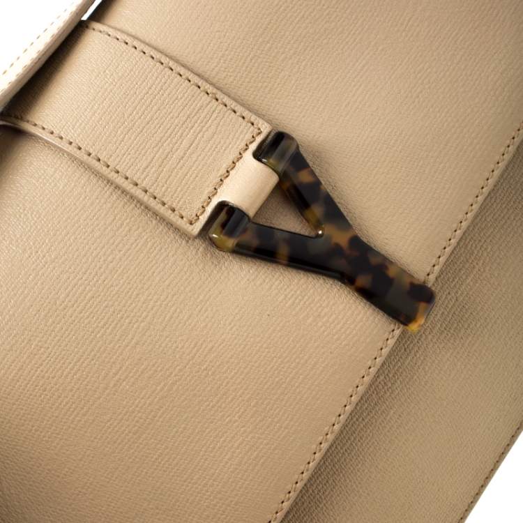 Pre Owned Saint Laurent Beige Textured Leather Large Chyc Shoulder Bag