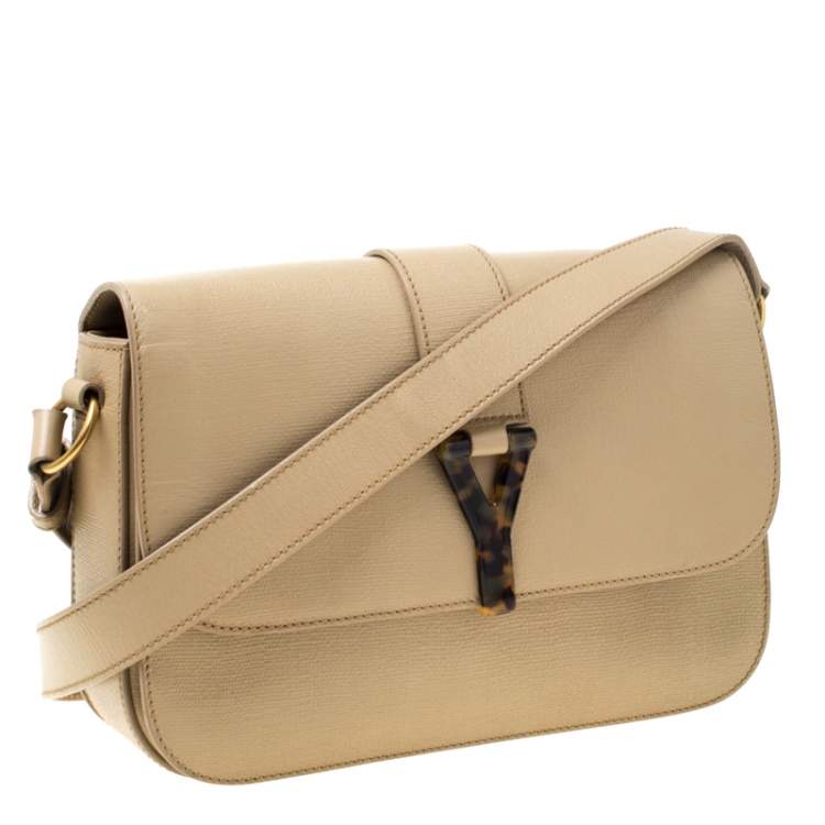 Pre Owned Saint Laurent Beige Textured Leather Large Chyc Shoulder Bag