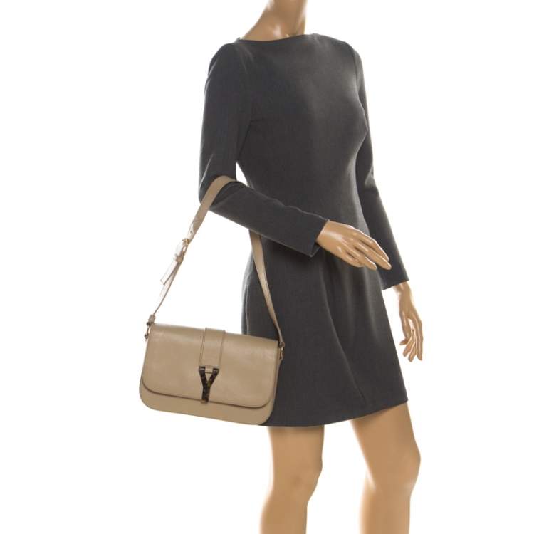 Pre Owned Saint Laurent Beige Textured Leather Large Chyc Shoulder Bag