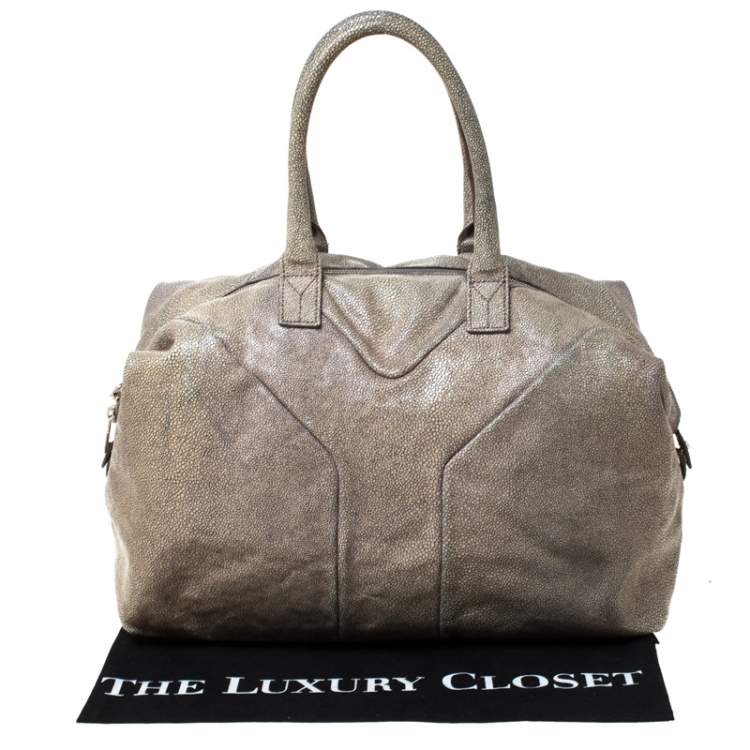 Pre Owned Saint Laurent Grey Stingray Embossed Leather Medium Easy Y Bag