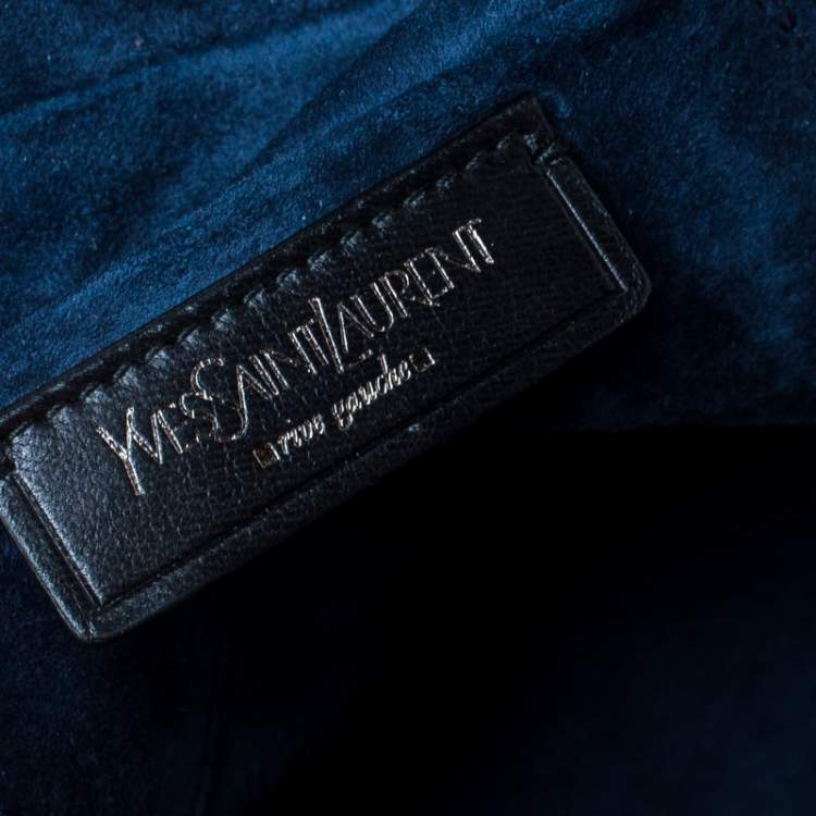 Pre Owned Saint Laurent Paris Dark Navy Blue Pleated Bow Leather Satchel