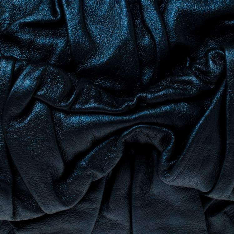 Pre Owned Saint Laurent Paris Dark Navy Blue Pleated Bow Leather Satchel