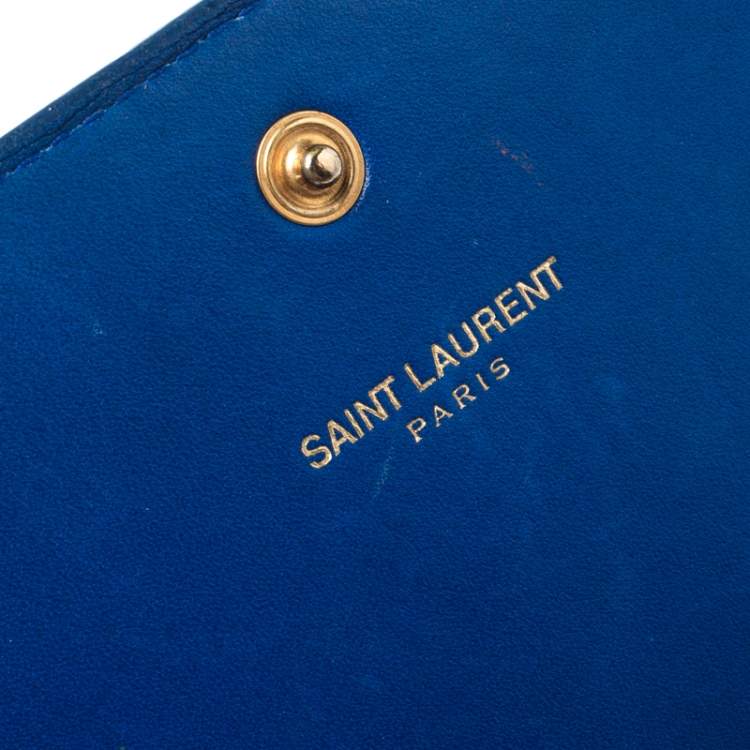 Pre Owned Saint Laurent Paris Blue Leather Marquage Continental Flap Wallet