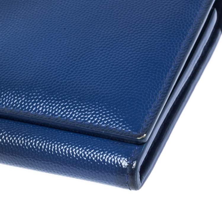 Pre Owned Saint Laurent Paris Blue Leather Marquage Continental Flap Wallet