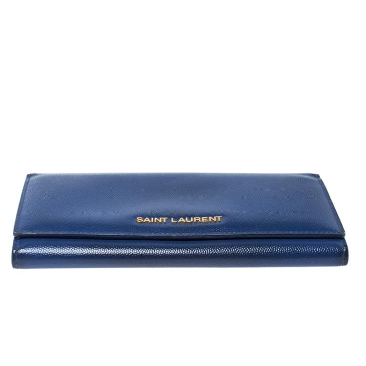 Pre Owned Saint Laurent Paris Blue Leather Marquage Continental Flap Wallet