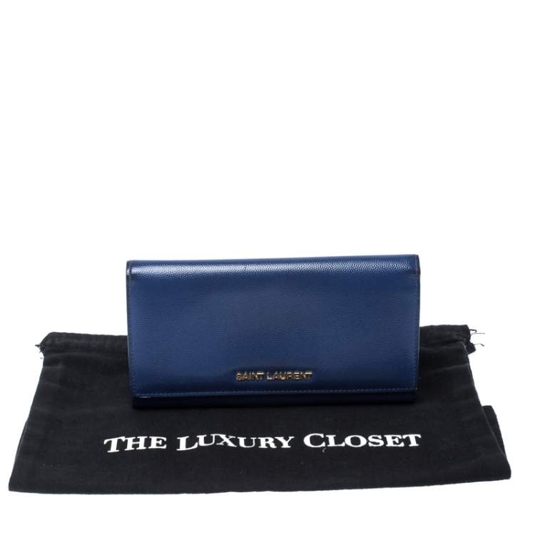 Pre Owned Saint Laurent Paris Blue Leather Marquage Continental Flap Wallet
