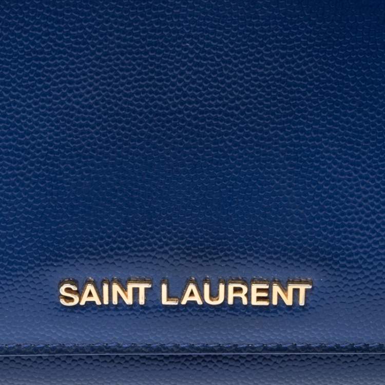 Pre Owned Saint Laurent Paris Blue Leather Marquage Continental Flap Wallet