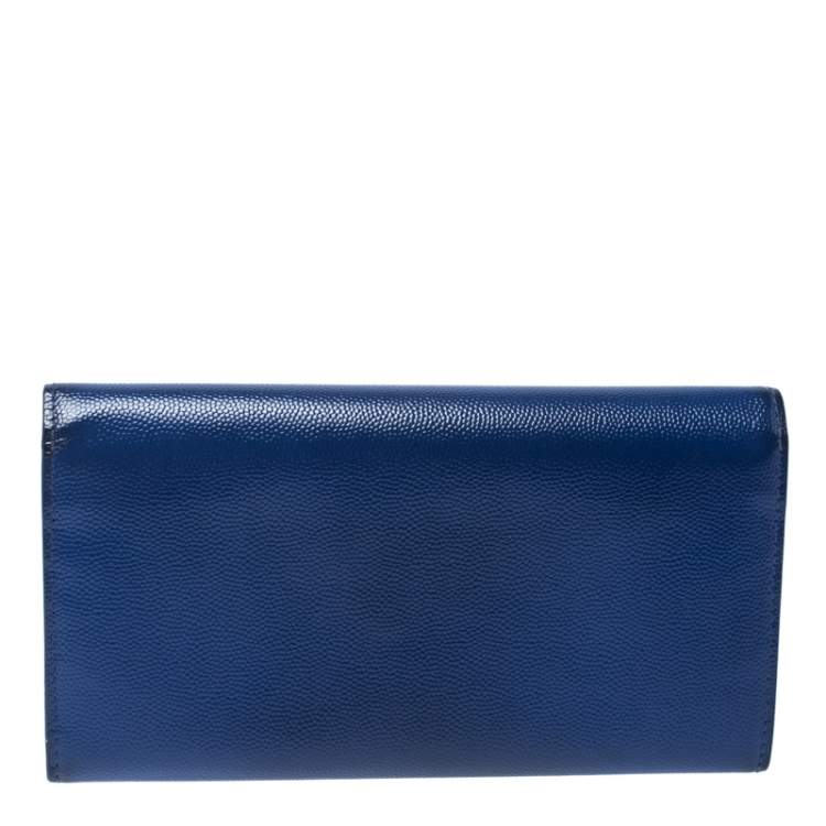 Pre Owned Saint Laurent Paris Blue Leather Marquage Continental Flap Wallet