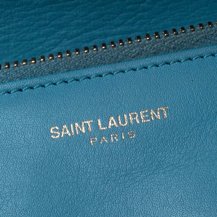Pre Owned Saint Laurent Paris Light Blue Leather Y Line Flap Wallet