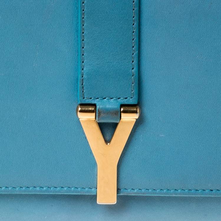 Pre Owned Saint Laurent Paris Light Blue Leather Y Line Flap Wallet