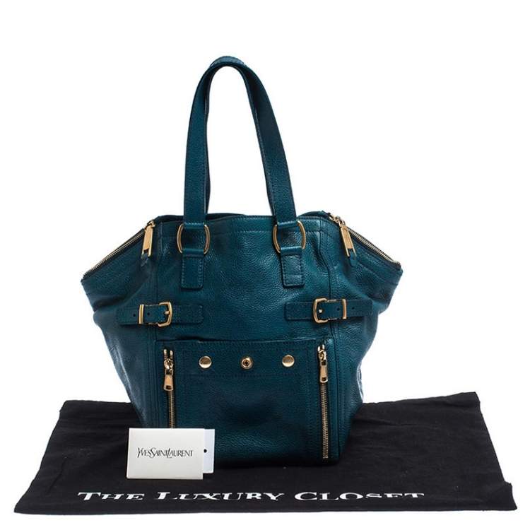 Pre Owned Saint Laurent Paris Dark Teal Leather Downtown Tote 