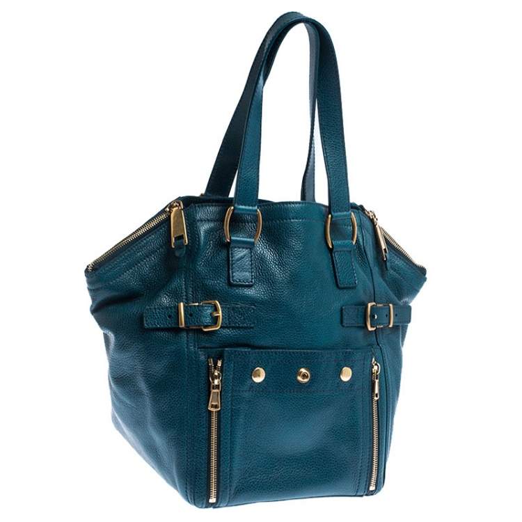 Pre Owned Saint Laurent Paris Dark Teal Leather Downtown Tote 