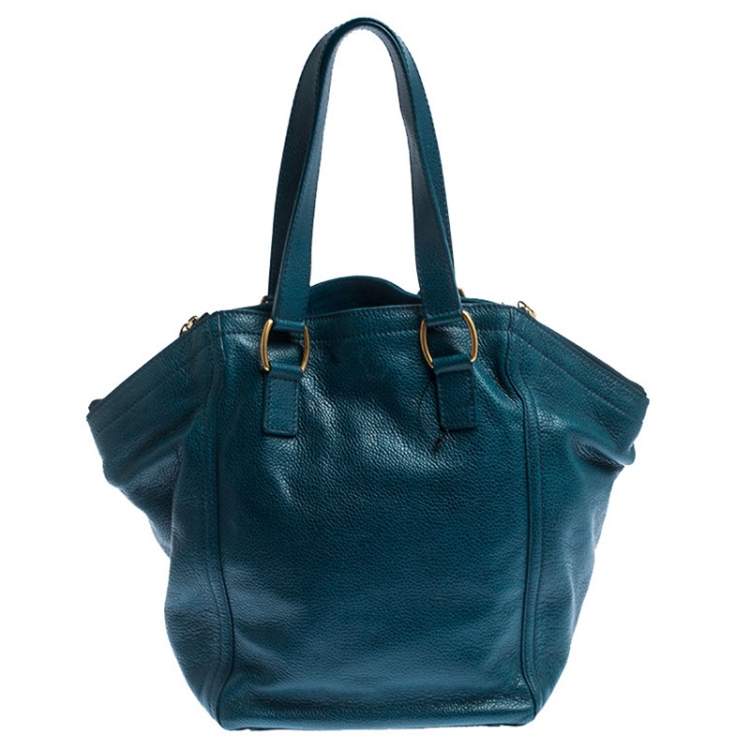 Pre Owned Saint Laurent Paris Dark Teal Leather Downtown Tote 
