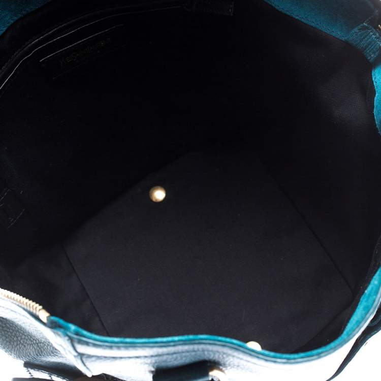 Pre Owned Saint Laurent Paris Dark Teal Leather Downtown Tote 