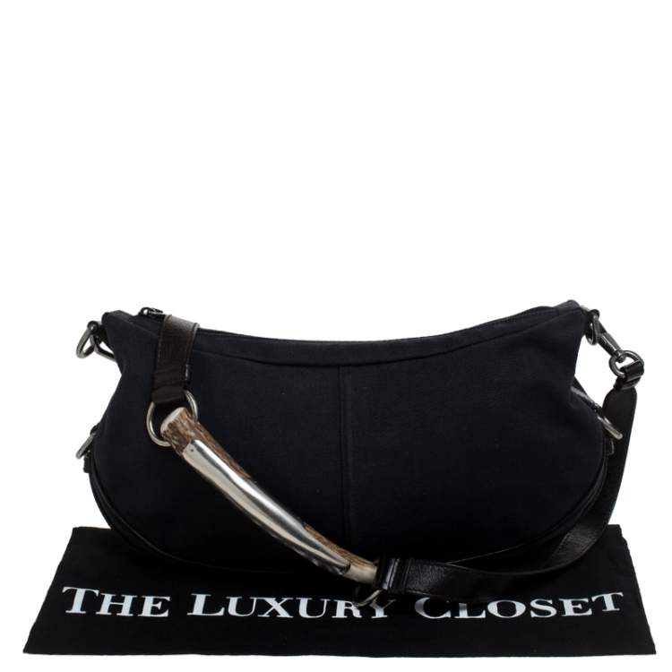 Pre Owned Yves Saint Laurent Black Canvas and Leather Mombasa Shoulder Bag