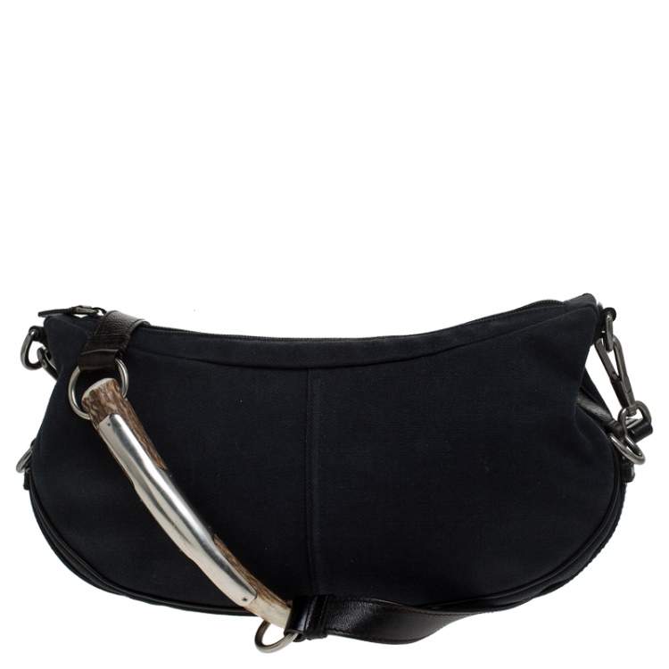 Pre Owned Yves Saint Laurent Black Canvas and Leather Mombasa Shoulder Bag
