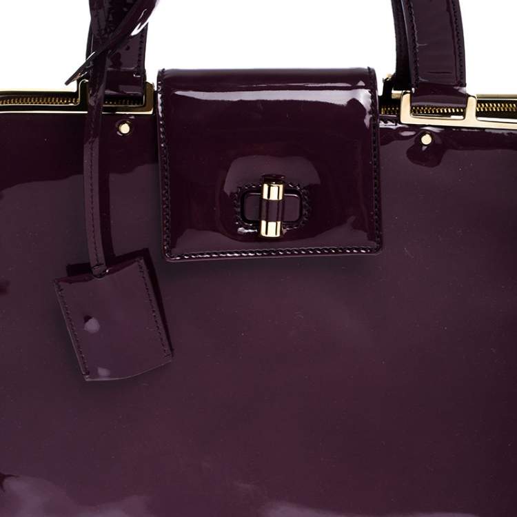 Pre Owned Saint Laurent Paris Purple Patent Leather Large Uptown Satchel