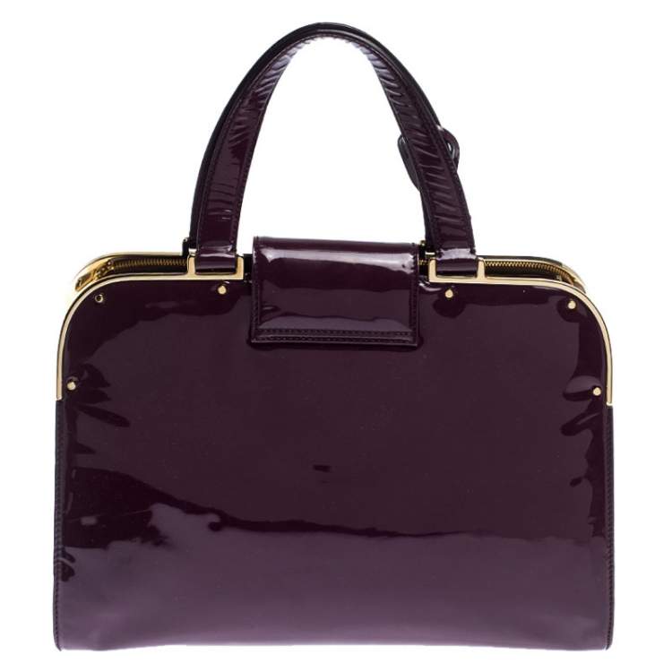 Pre Owned Saint Laurent Paris Purple Patent Leather Large Uptown Satchel