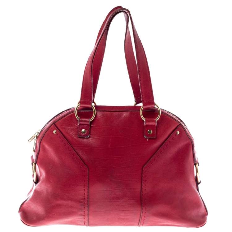 Pre Owned Yves Saint Laurent Red Leather Medium Muse Satchel