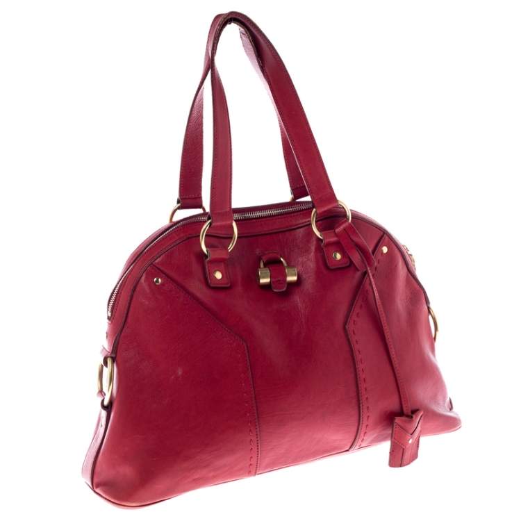 Pre Owned Yves Saint Laurent Red Leather Medium Muse Satchel