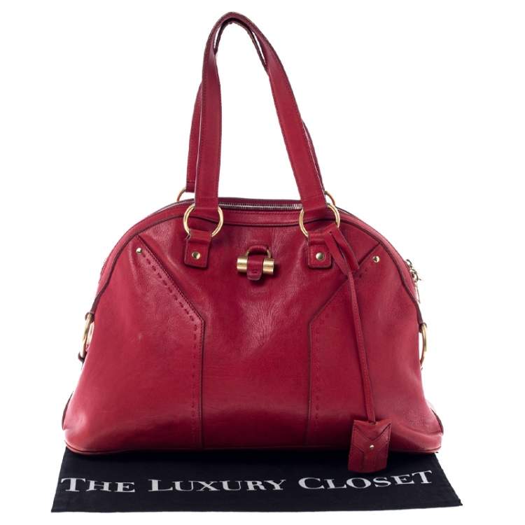 Pre Owned Yves Saint Laurent Red Leather Medium Muse Satchel