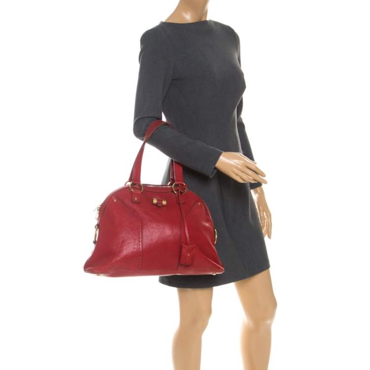 Pre Owned Yves Saint Laurent Red Leather Medium Muse Satchel