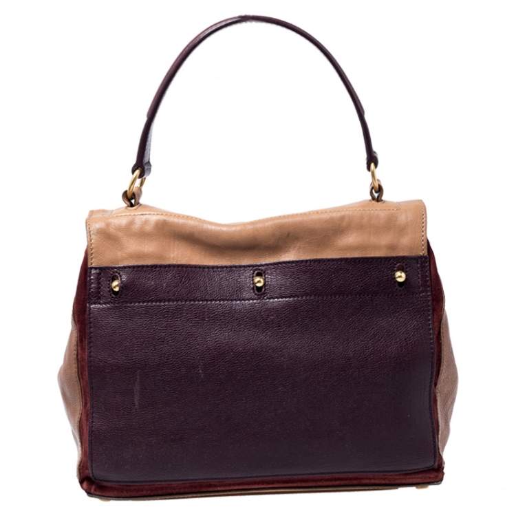 Pre Owned Yves Saint Laurent Tri Color Leather and Suede Muse Two Satchel
