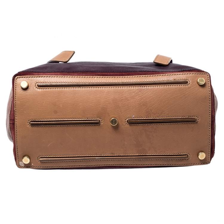 Pre Owned Yves Saint Laurent Tri Color Leather and Suede Muse Two Satchel