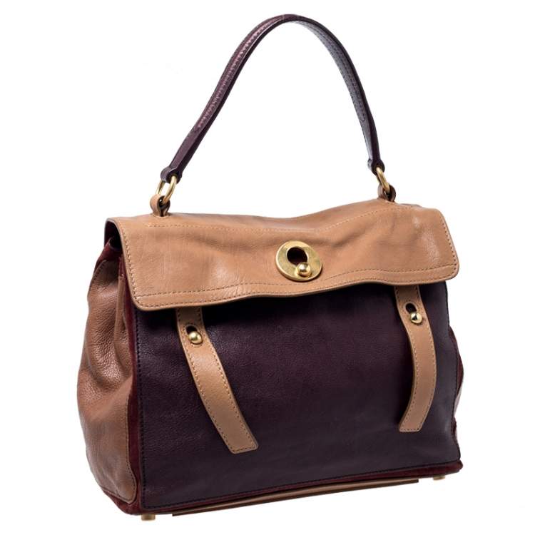 Pre Owned Yves Saint Laurent Tri Color Leather and Suede Muse Two Satchel