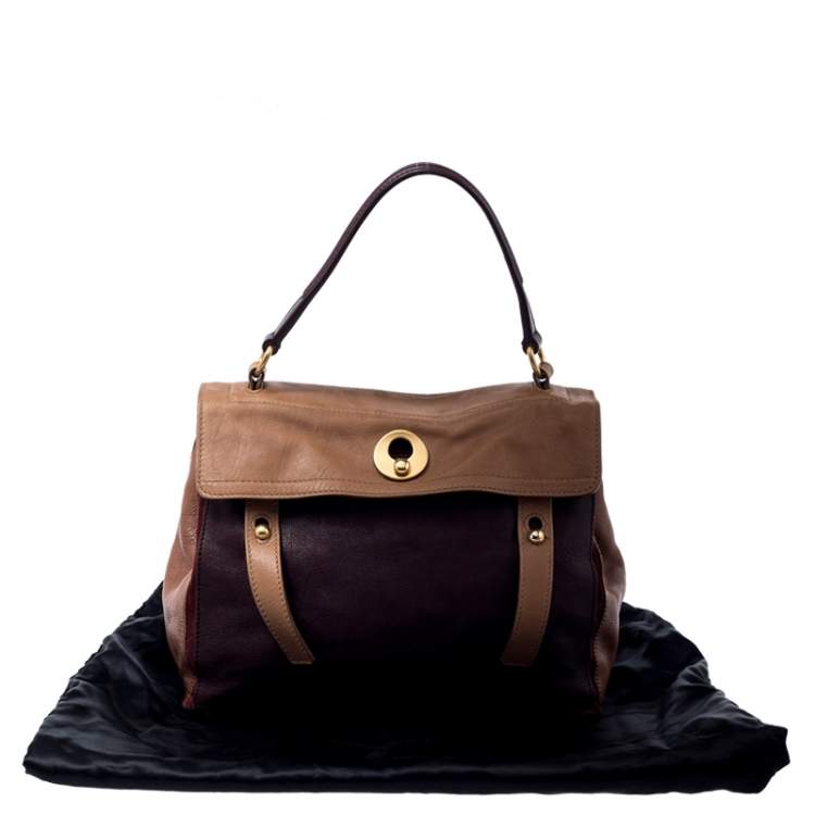 Pre Owned Yves Saint Laurent Tri Color Leather and Suede Muse Two Satchel