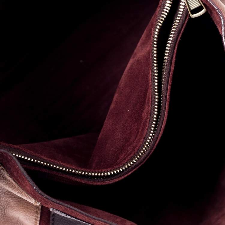 Pre Owned Yves Saint Laurent Tri Color Leather and Suede Muse Two Satchel