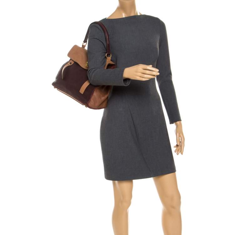 Pre Owned Yves Saint Laurent Tri Color Leather and Suede Muse Two Satchel