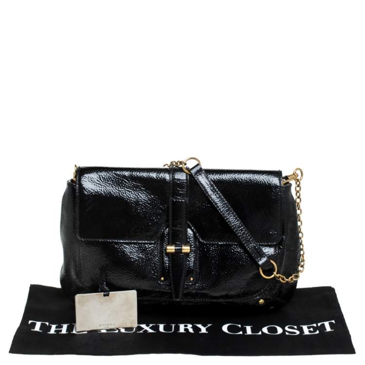 Pre Owned Yves Saint Laurent Black Patent Leather Emma Chain Shoulder Bag