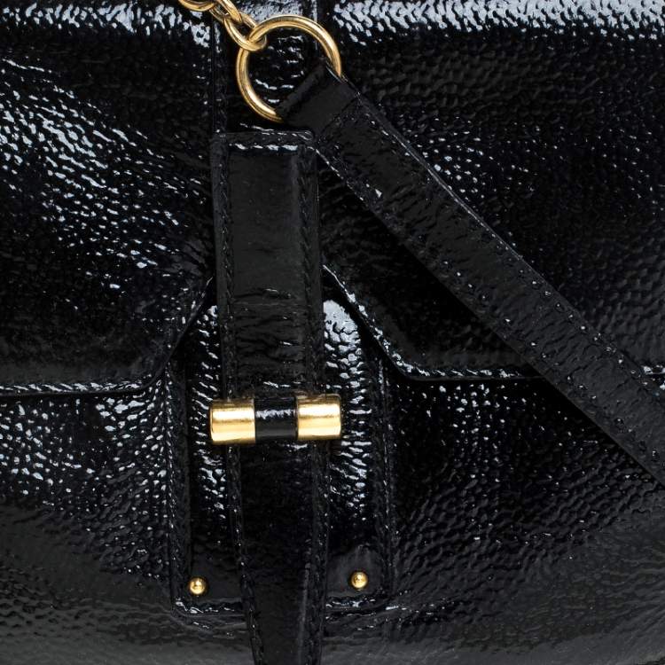 Pre Owned Yves Saint Laurent Black Patent Leather Emma Chain Shoulder Bag
