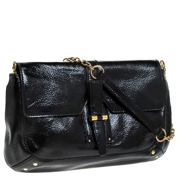 Pre Owned Yves Saint Laurent Black Patent Leather Emma Chain Shoulder Bag