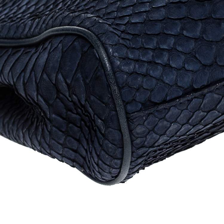 Pre Owned Yves Saint Laurent Navy Blue Python Leather Zip Clutch