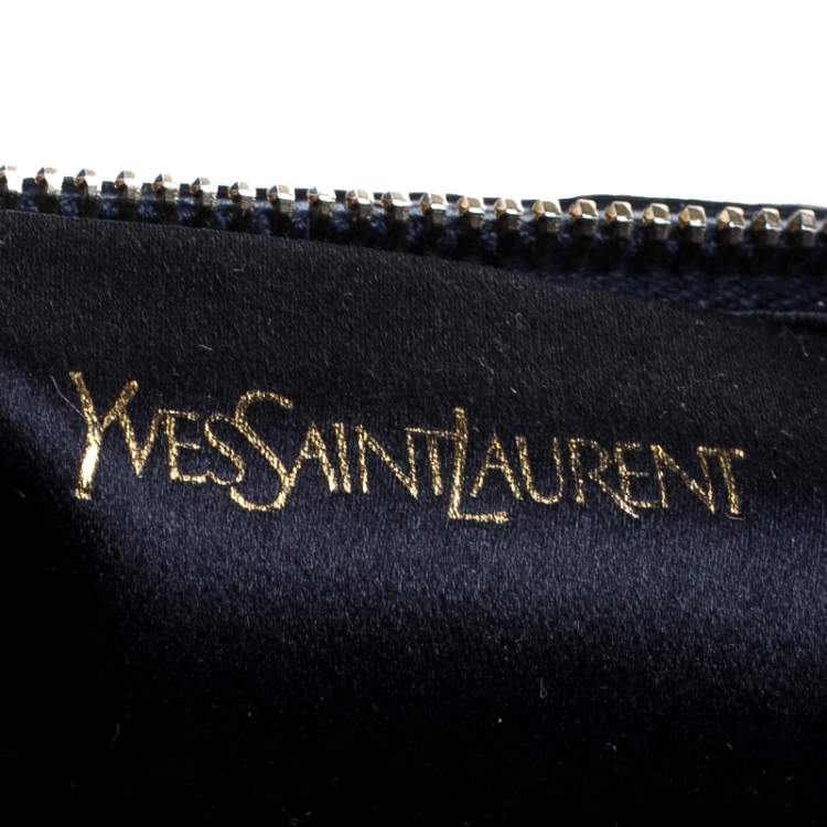 Pre Owned Yves Saint Laurent Navy Blue Python Leather Zip Clutch