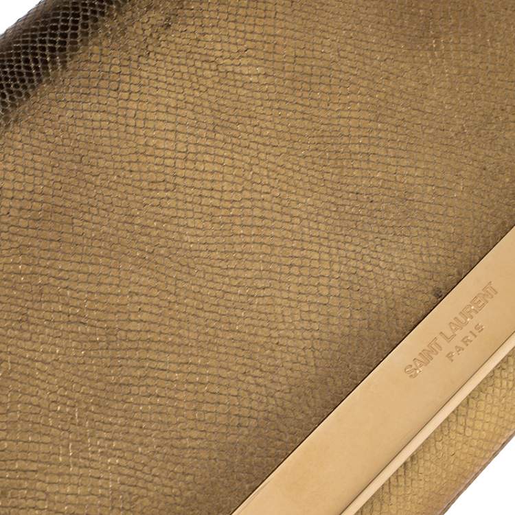 مملوكة مسبقًا  Saint Laurent Gold Snakeskin Embossed Leather Poche Lutetia Clutch
