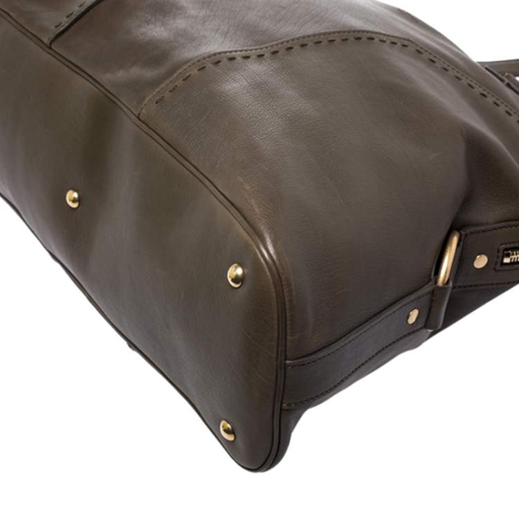 Pre Owned Saint Laurent Olive Green Leather Oversized Muse Satchel