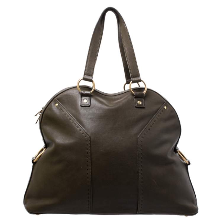 Pre Owned Saint Laurent Olive Green Leather Oversized Muse Satchel