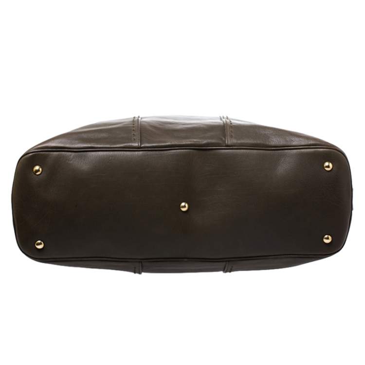 Pre Owned Saint Laurent Olive Green Leather Oversized Muse Satchel