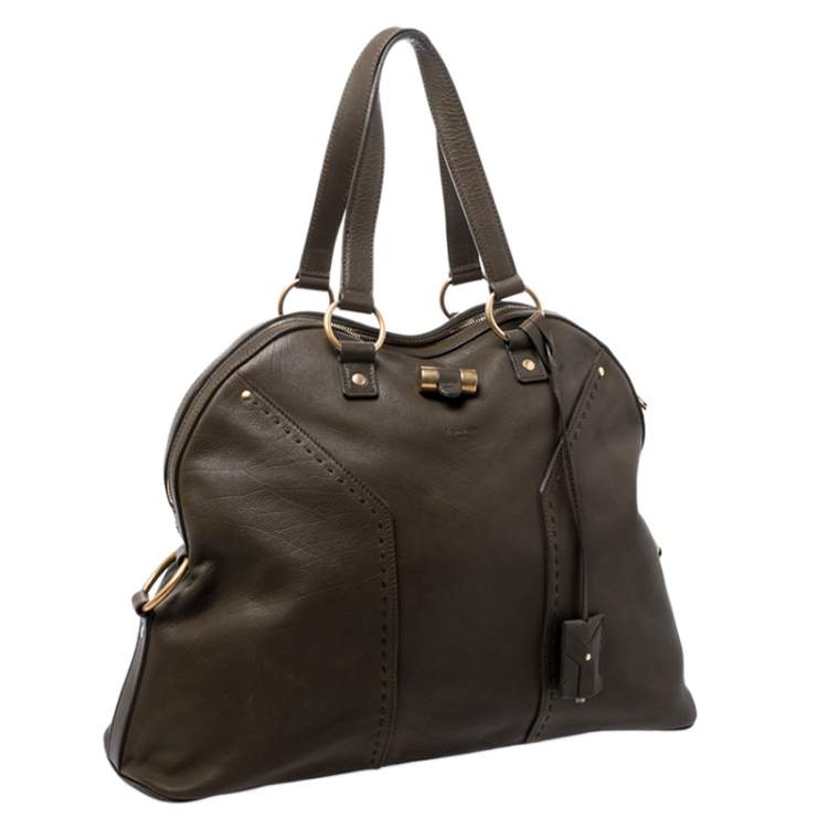 Pre Owned Saint Laurent Olive Green Leather Oversized Muse Satchel