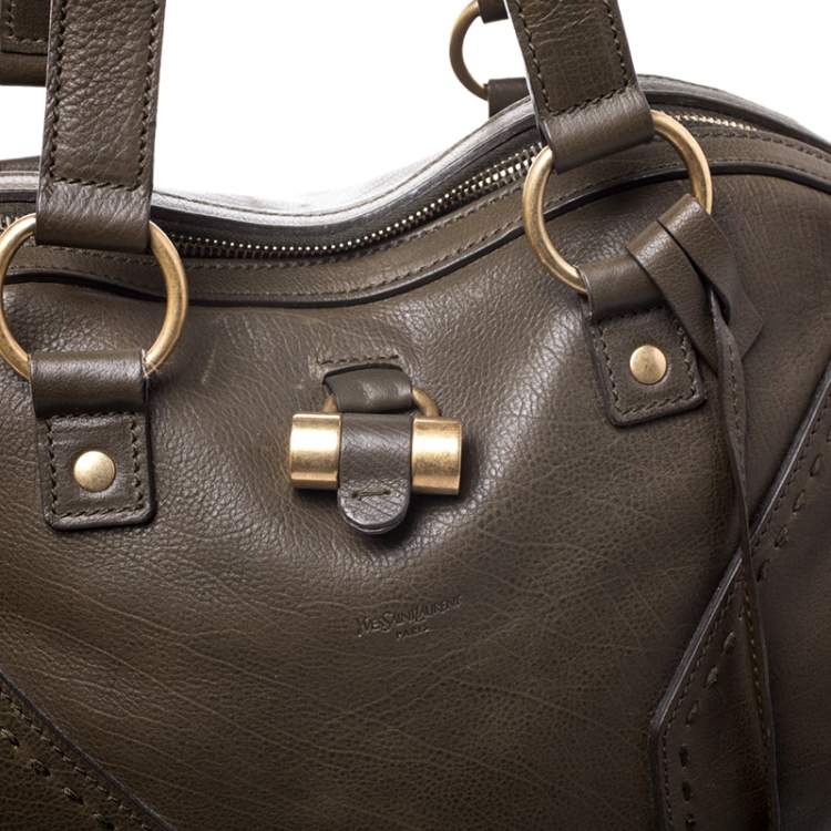 Pre Owned Saint Laurent Olive Green Leather Oversized Muse Satchel