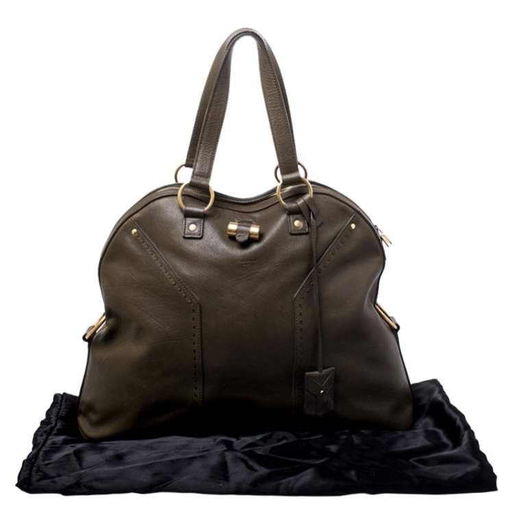 Pre Owned Saint Laurent Olive Green Leather Oversized Muse Satchel